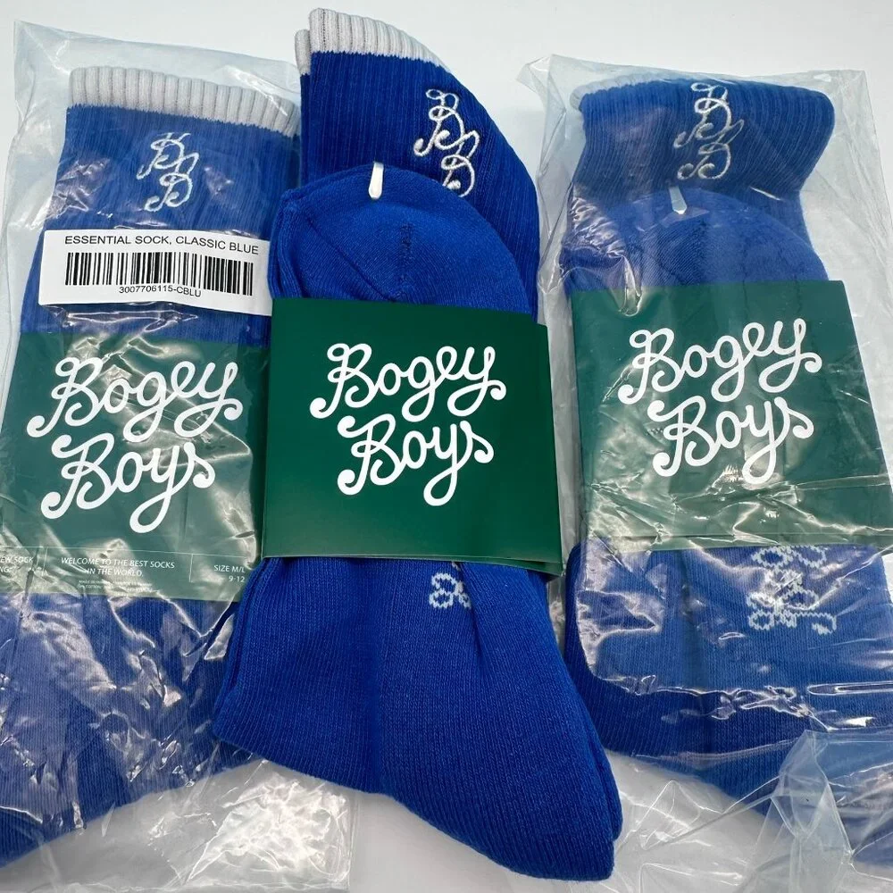 Bundle of 3 Pair Bogey Boys Essential Crew‎ Long Golf Socks, Size M/L 9-12, Blue